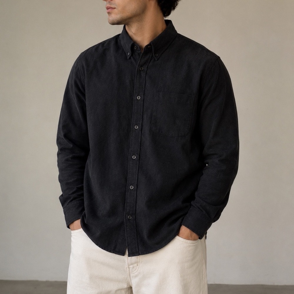 Club Monaco Mens Slim Fit Cotton Wool Blend Flannel Shirt Charcoal Grey Large i3